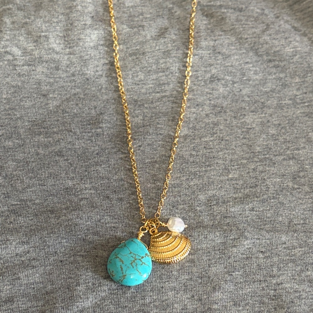 Mayamar Necklace- Gold plated. 16-18in Gold and Turquoise Pendant Necklace